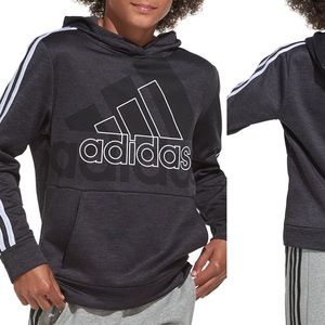 adidas Big Boys Hooded Sweatshirt in marl gray with neon stripes
